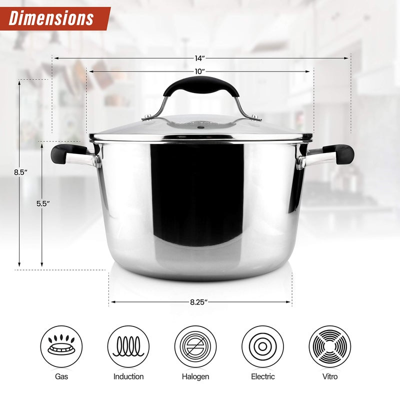 AVACRAFT 18/10 Tri-Ply Stainless Steel Dutch Oven, Chefâ€™s Pan with Glass Lid, Induction Compatible, Multipurpose Stock Pot, 5 Quart - Image 2